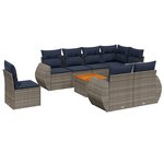 vidaXL Salon de jardin 9 Pièces avec coussins gris résine tressée