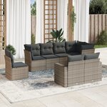 vidaXL Salon de jardin 8 Pièces avec coussins gris résine tressée