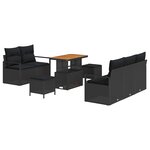 Canapés de Jardin de 8 Pièces avec Coussins Noir Poly Rattan Acacia