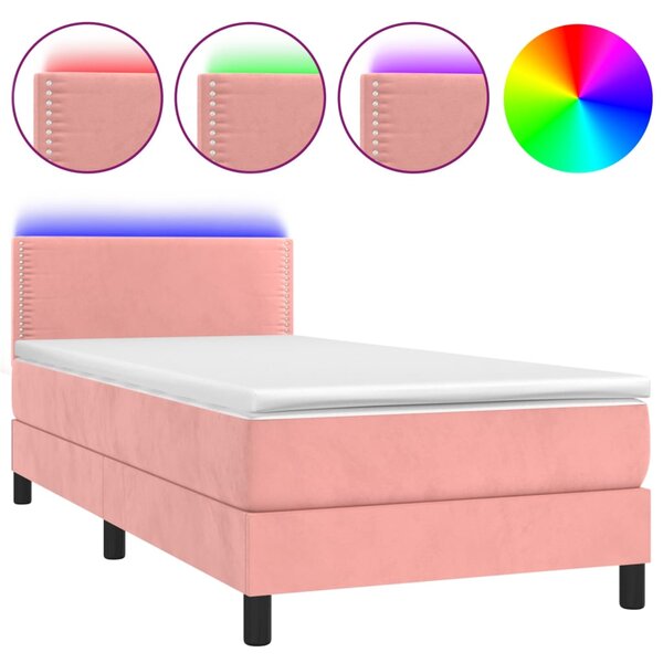 vidaXL Sommier à lattes de lit avec matelas LED Rose 100x200cm Velours