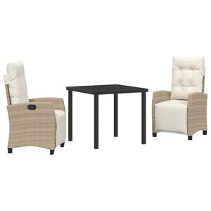 vidaXL Ensemble de salle à manger pour jardin 3 Pièces Beige polyrotin