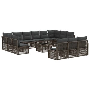 vidaXL Ensemble de canapé de jardin 14 Pièces Gris polyrotin