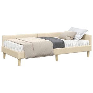 vidaXL Cadre de lit d'angle avec matelas 2 Pièces Crème tissu