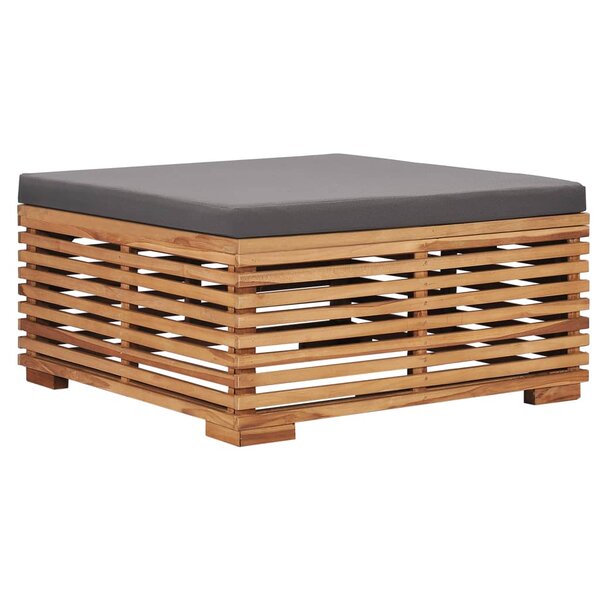vidaXL Repose-pied de jardin avec coussin gris Bois de teck solide