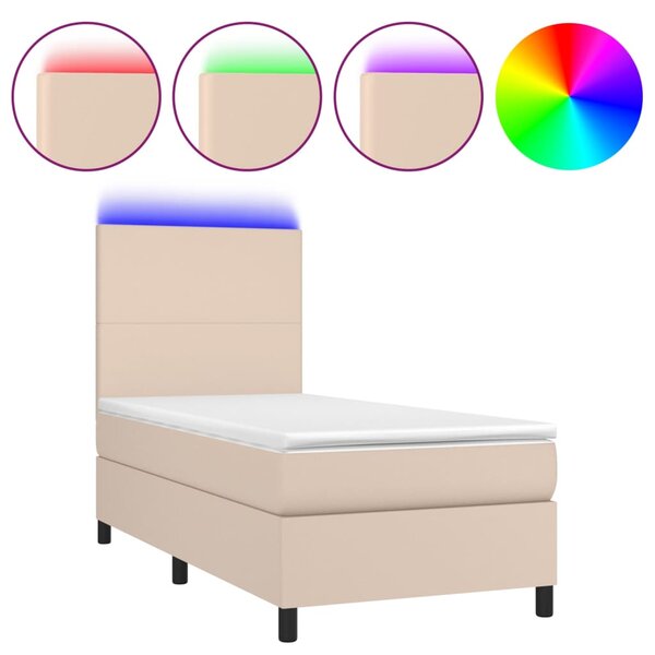 vidaXL Sommier à lattes de lit avec matelas et LED Cappuccino 90x200cm