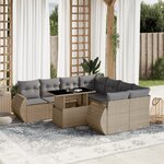 vidaXL Salon de jardin avec coussins 9 Pièces beige résine tressée