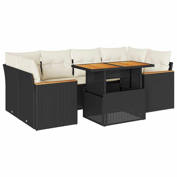 vidaXL Salon de jardin 6 Pièces avec coussins noir résine tressée acacia