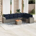 vidaXL Salon de jardin 8 Pièces avec coussins gris résine tressée