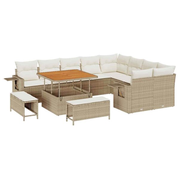 vidaXL Ensemble de canapé de jardin 12 Pièces Beige polyrotin