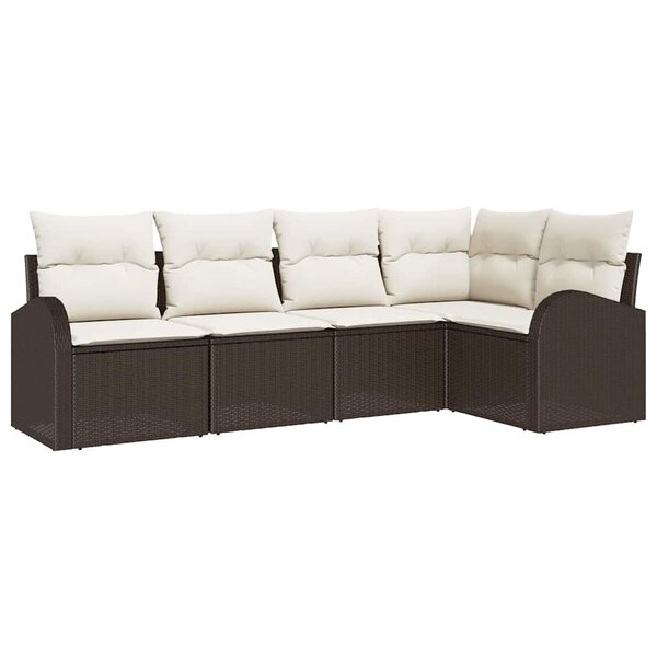 vidaXL Ensemble de canapé de jardin 5 Pièces Marron Poly rotin