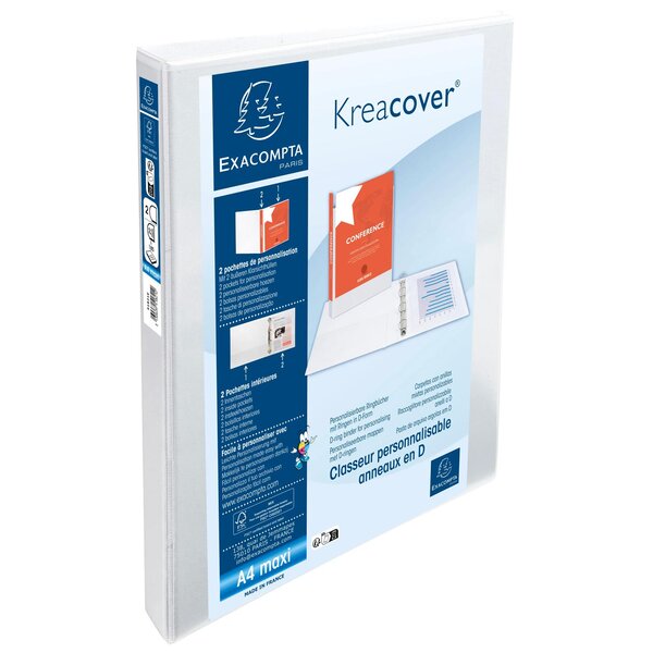 Classeur Pp Personnalisable Kreacover - 2 Anneaux En D 20mm - A4 Maxi - Blanc - X 10 - Exacompta