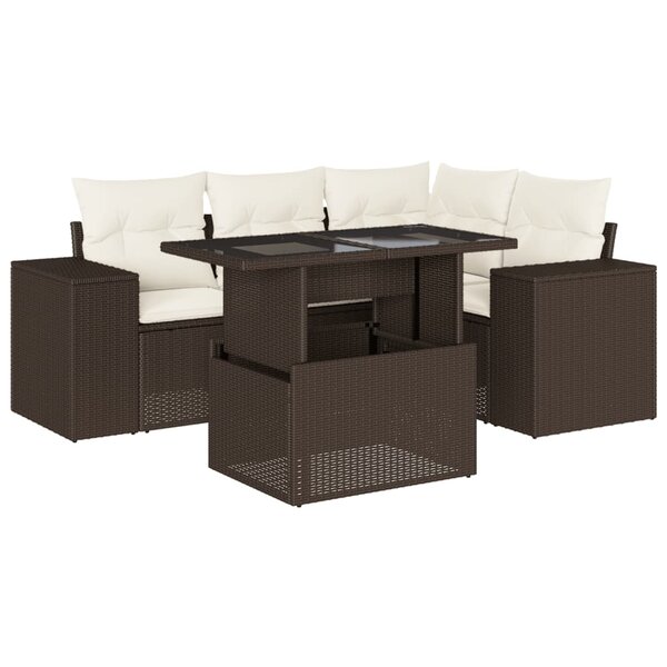 vidaXL Salon de jardin avec coussins 5 Pièces marron résine tressée