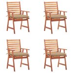 vidaXL Chaises à manger d'extérieur lot de 4 et coussins Acacia massif