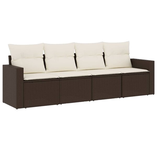 vidaXL Salon de jardin 4 Pièces avec coussins marron résine tressée