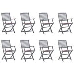 vidaXL Chaises pliables d'extérieur 8 Pièces avec coussins Bois d'acacia