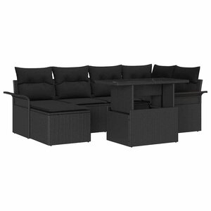 vidaXL Ensemble de canapé de jardin avec coussin 7 Pièces Noir Poly rotin
