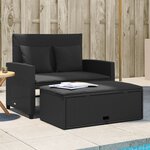 vidaXL Canapé de jardin avec coussins 2 places noir résine tressée