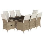 vidaXL Ensemble à manger de jardin et coussins 9 Pièces beige Poly rotin