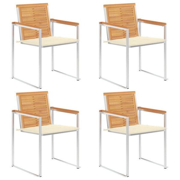 vidaXL Chaises de jardin 4 Pièces avec coussins Bois de teck massif
