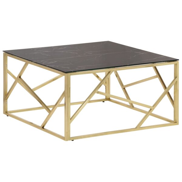 vidaXL Table basse doré acier inoxydable et verre trempé