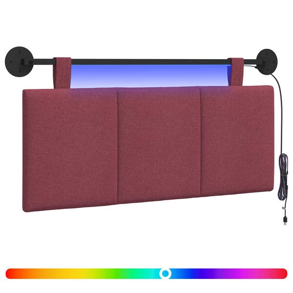 vidaXL Tête de lit suspendue Avec lumière LED Bordeaux Tissu