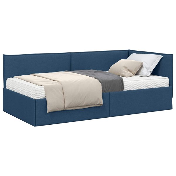 vidaXL Cadre de lit d'angle avec matelas 2 Pièces Bleu Velours