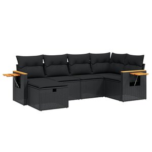 vidaXL Salon de jardin 6 Pièces avec coussins noir résine tressée