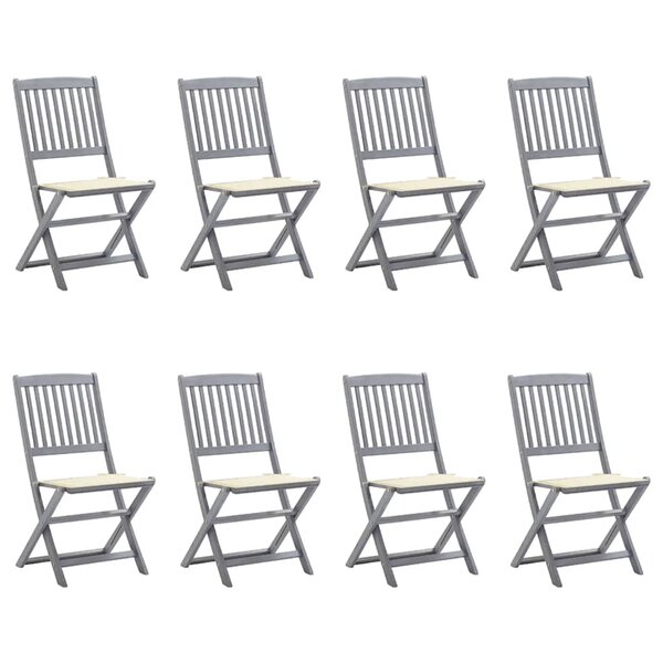 vidaXL Chaises pliables d'extérieur lot de 8 et coussins Bois d'acacia