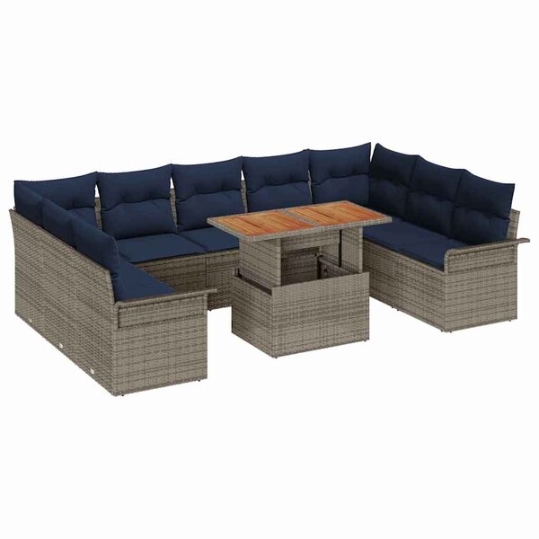 vidaXL Ensemble de canapé de jardin 10 Pièces gris et bleu marine