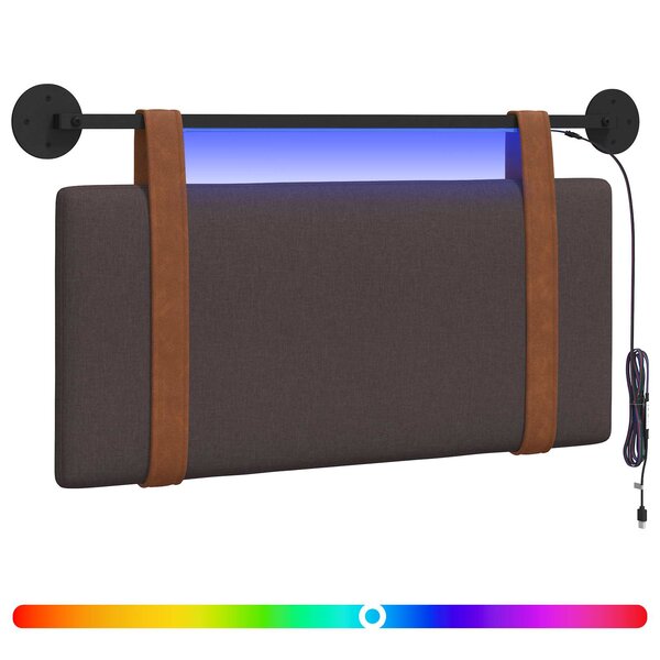 vidaXL Tête de lit suspendue Avec lumière LED Marron foncé PU antique