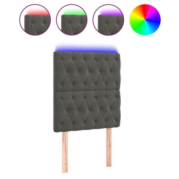 vidaXL Tête de lit à LED Gris foncé 80x7x118/128 cm Velours
