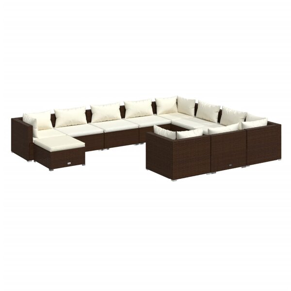 vidaXL Salon de jardin 11 Pièces avec coussins Résine tressée Marron