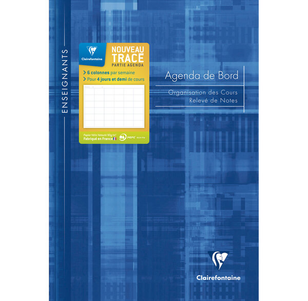 Agenda de bord 6 colonnes (36 cases/semaine) rembordé rigide 21x29,7 144p CLAIREFONTAINE