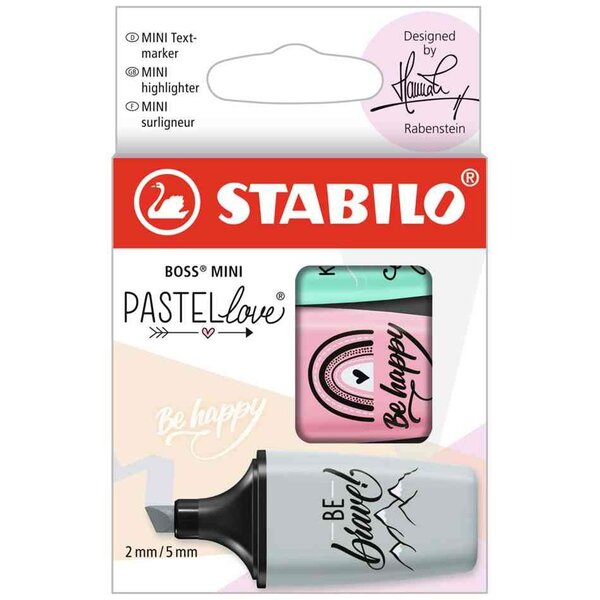 Surligneur boss mini pastellove 2.0 étui carton de 3 stabilo
