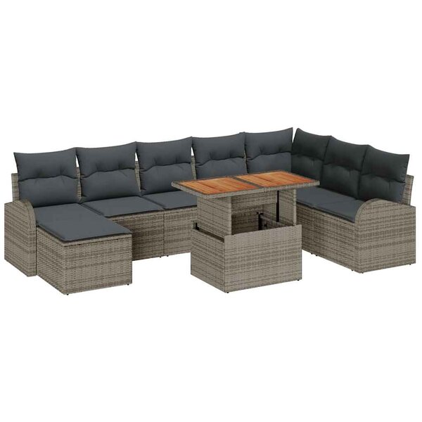 vidaXL Ensemble de canapé de jardin 9 Pièces Gris Poly rotin