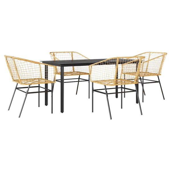 vidaXL Ensemble à manger jardin 5Pièces marron poly rotin verre
