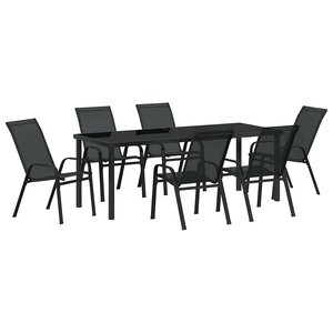vidaXL Ensemble de salle à manger pour jardin 7 Pièces Noir