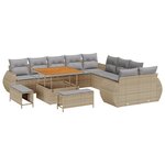 Set de Canapé de Jardin 13 Pièces avec Coussins Beige Poly Rotin Acacia
