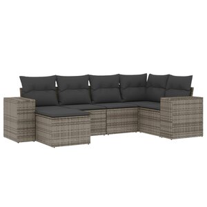 vidaXL Salon de jardin 6 Pièces avec coussins gris résine tressée