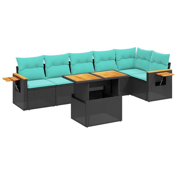 vidaXL Salon de jardin 7 Pièces avec coussins noir résine tressée
