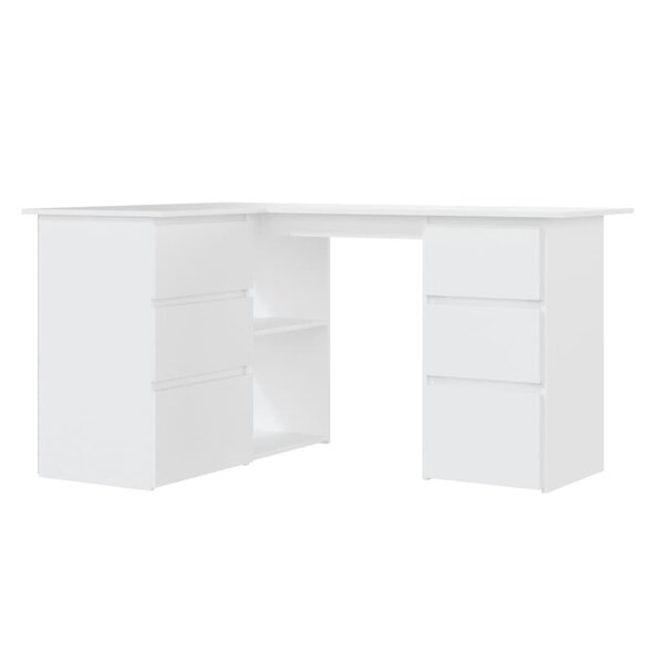 Bureau table poste de travail meuble d'ordinateur informatique étude d'angle 145 x 100 x 76 cm bois d'ingénierie blanc 02_0023666