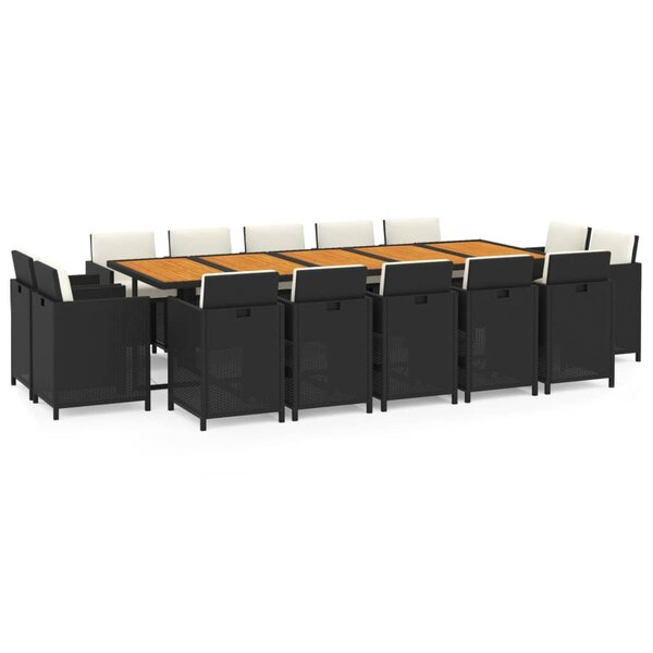 vidaXL Ensemble à dîner de jardin coussins 15 Pièces Résine tressée Noir