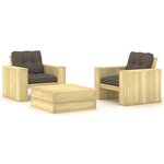 vidaXL Salon de jardin 3 Pièces avec coussins bois de pin imprégné