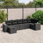vidaXL Salon de jardin 7 Pièces avec coussins noir résine tressée