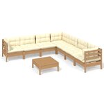 vidaXL Salon de jardin 8 Pièces avec coussins Marron miel Bois de pin