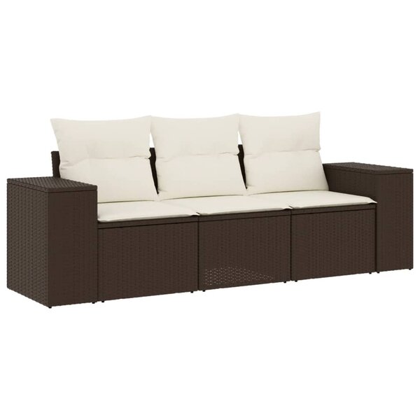 vidaXL Salon de jardin avec coussins 3 Pièces marron résine tressée