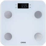 LIVOO DOM427W - Pese-personne impédancemetre - 13 mémoires utilisateurs - 180 kg - Plateau en verre trempé affichage LCD - Blanc