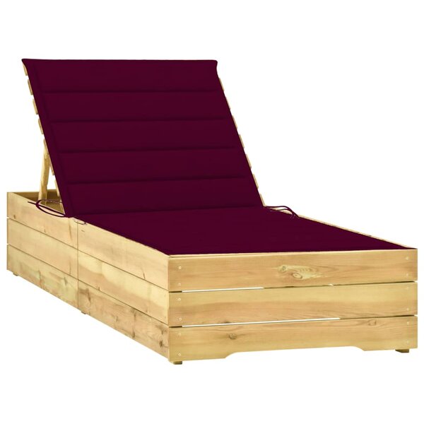 vidaXL Chaise longue avec coussin bordeaux Bois de pin imprégné
