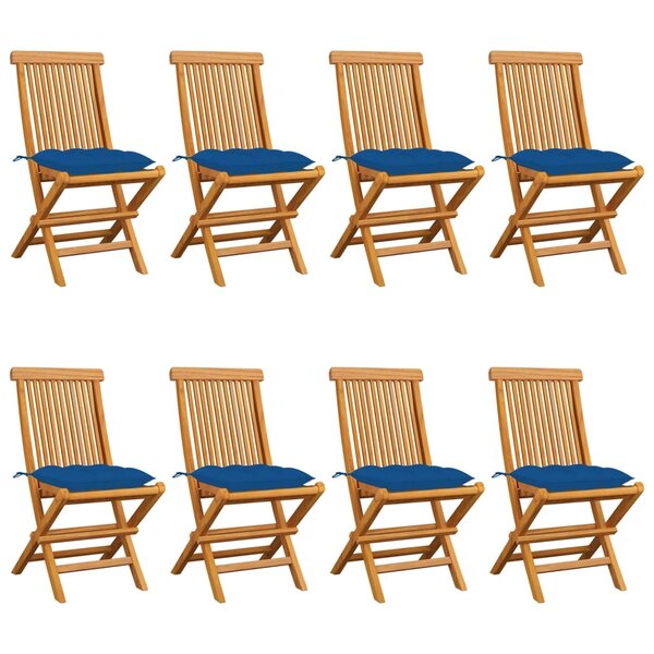 vidaXL Chaises de jardin et coussins bleu lot de 8 Bois de teck massif