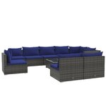 vidaXL Salon de jardin 10 Pièces avec coussins Résine tressée Gris